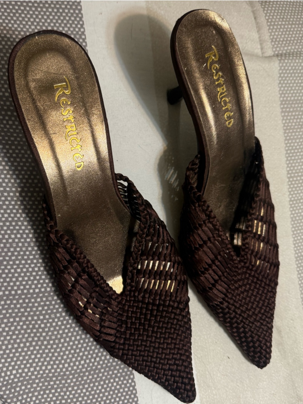 Restricted Women’s Dark Brown Woven Pointed Slip-On Mules